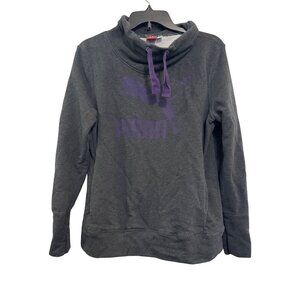 Puma Womens Cowl Neck Sweatshirt Size L Gray Purple Logo
